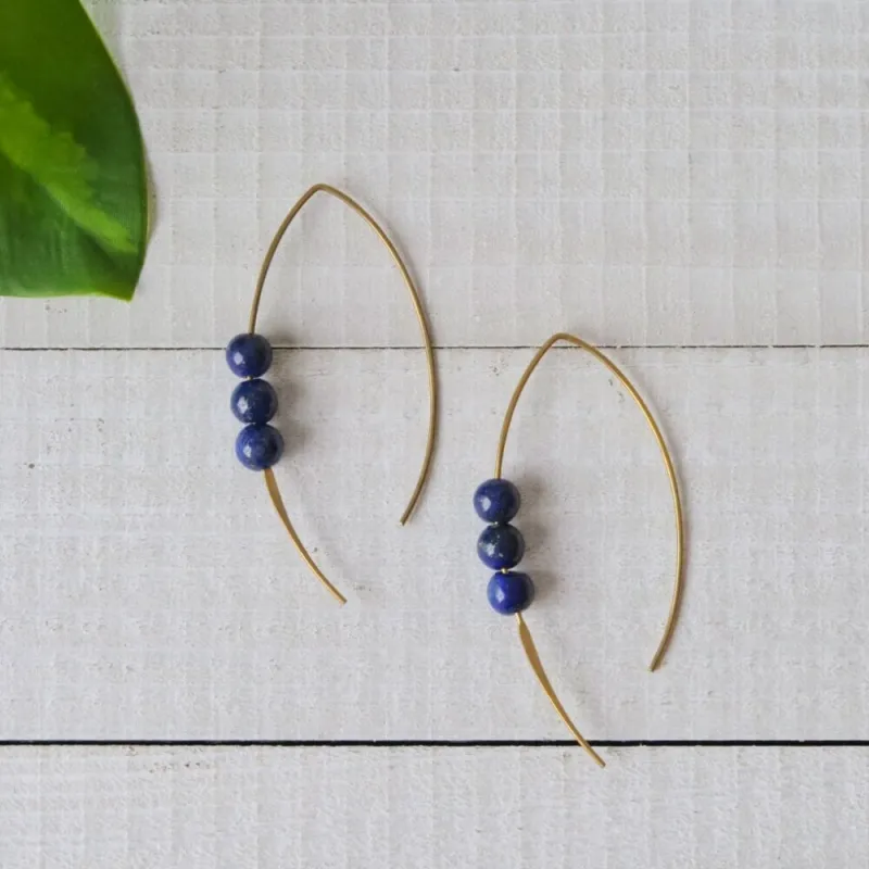 Brass Stone Thread Through Earrings, Garnet
