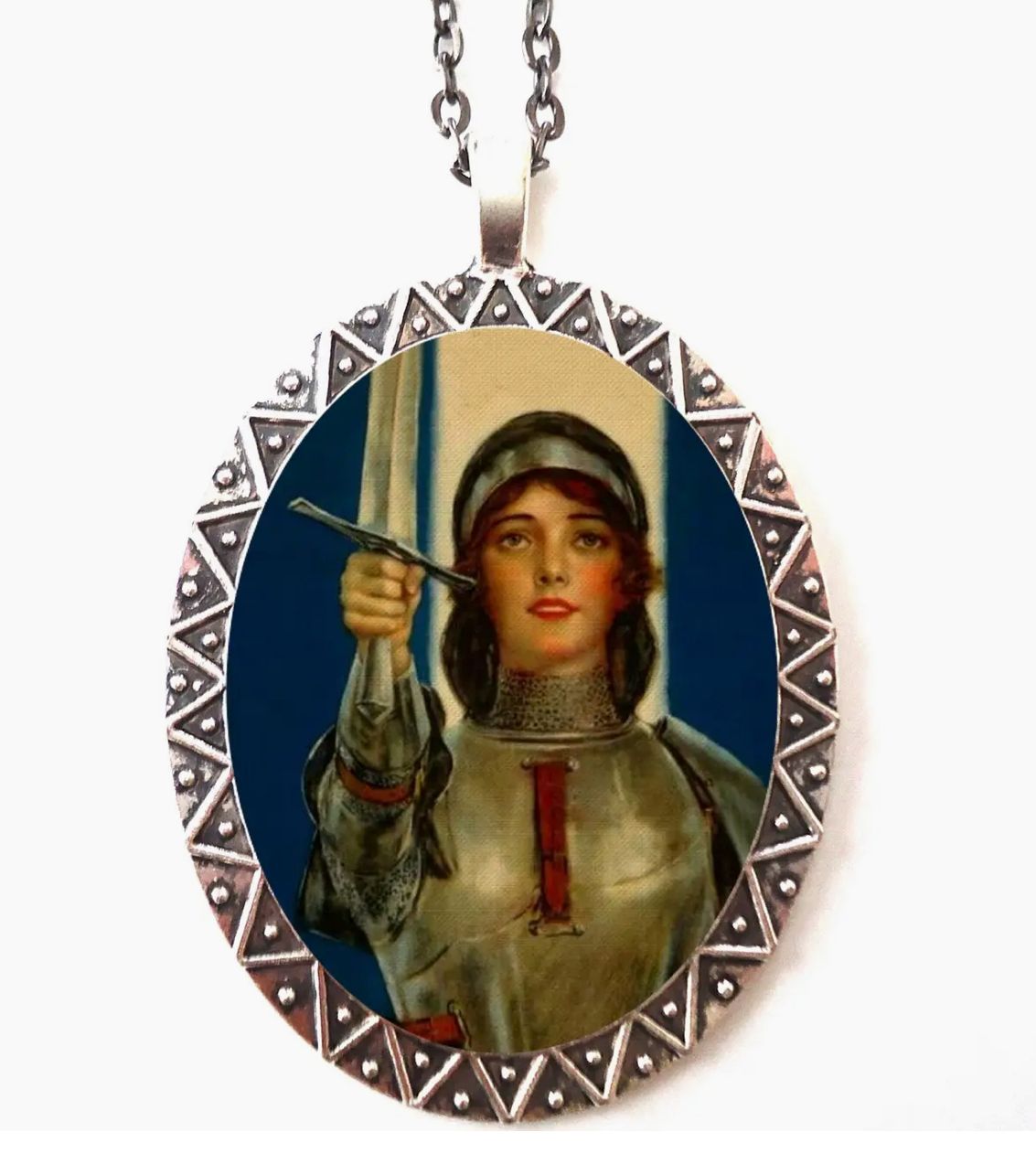 Joan of Arc Pendant Silver Tone