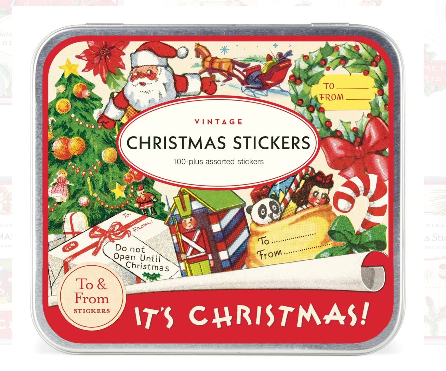 Holiday Tin Of Stickers 100 Assorted Stickers 