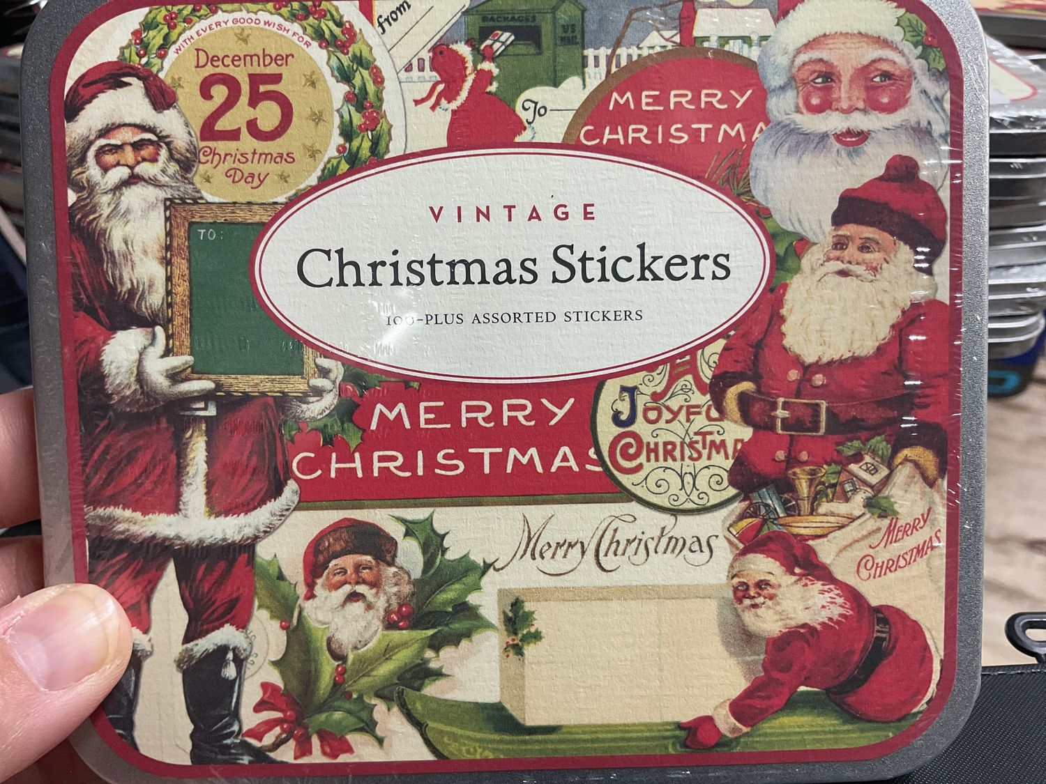 Vintage Christmas 2 Tin Of Stickers 100 Assorted Stickers
