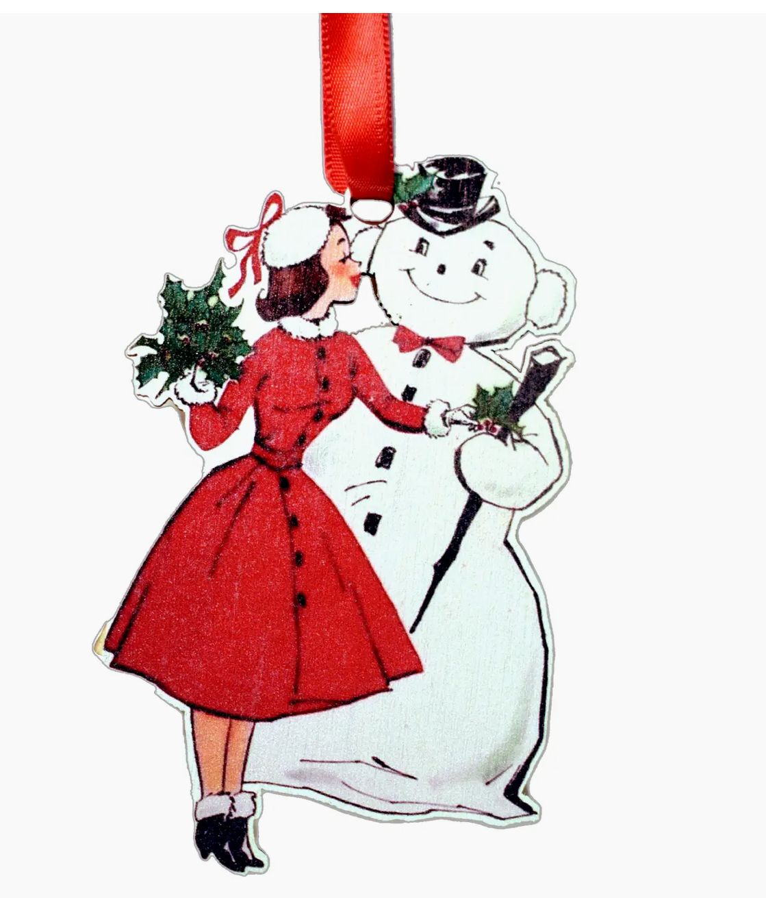 Vintage Lady with Snowman Ornament