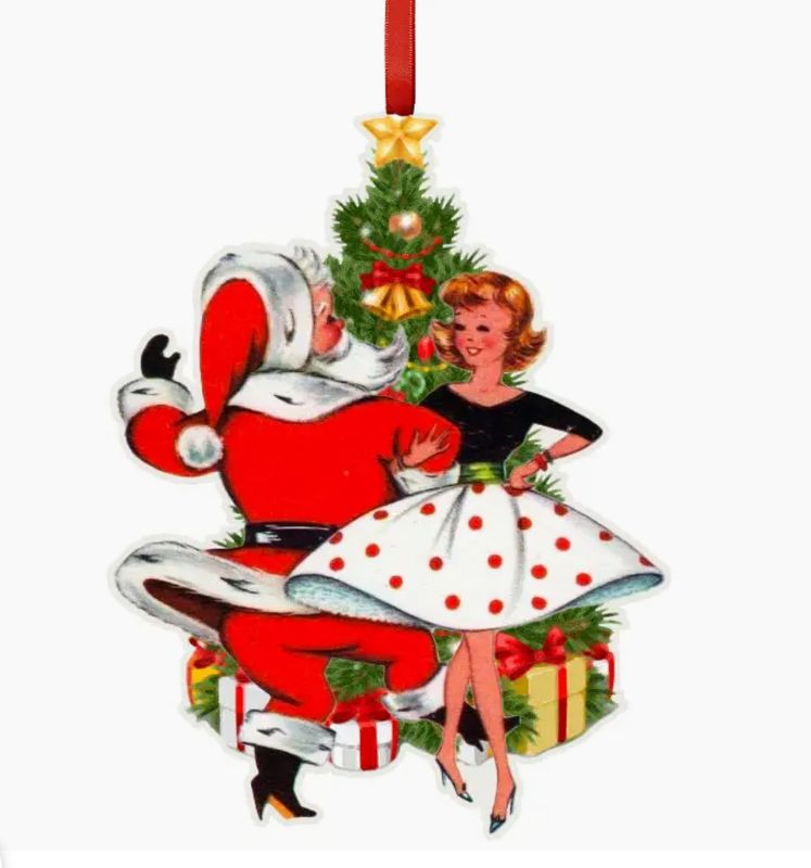 Woman Dancing with Santa Wooden Ornament