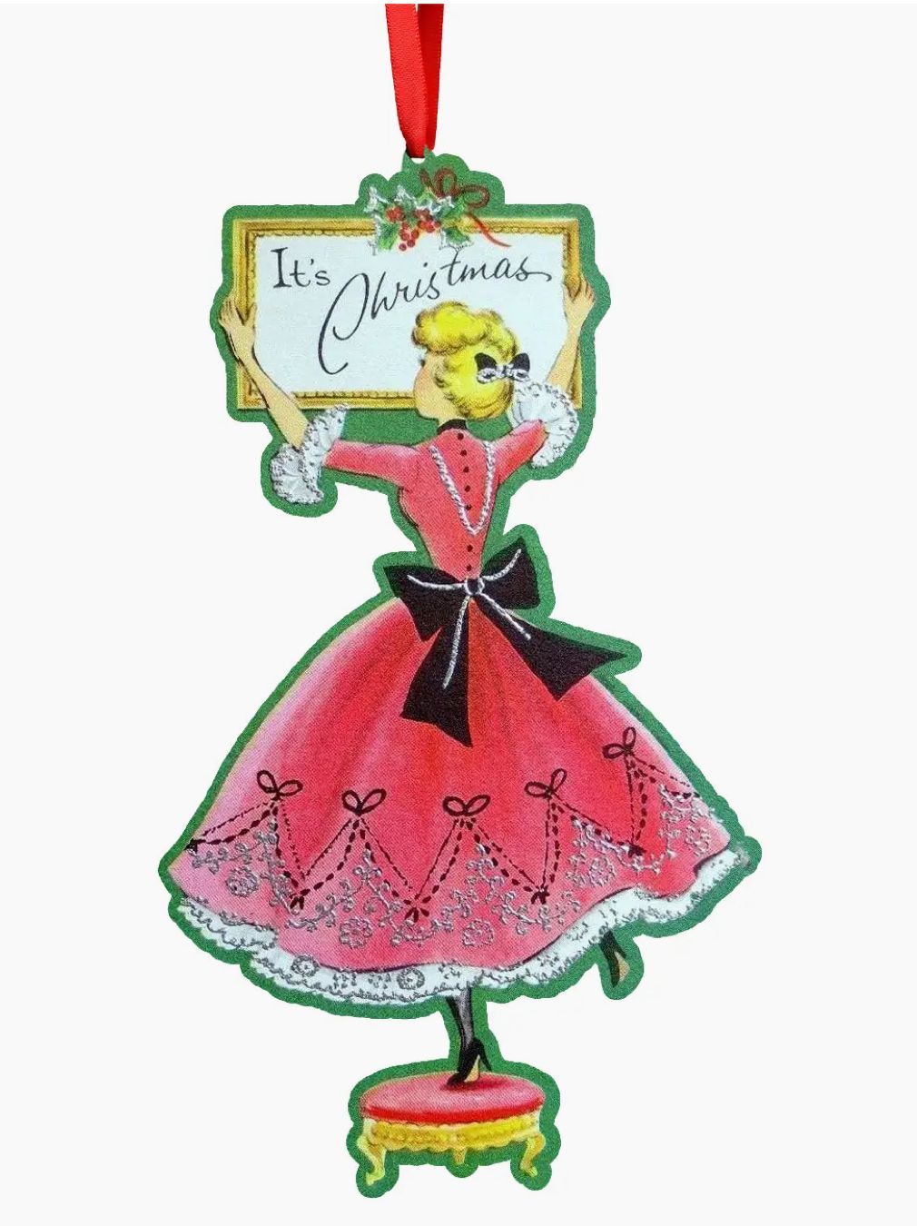 It&#39;s Christmas Vintage Lady with Sign Ornament