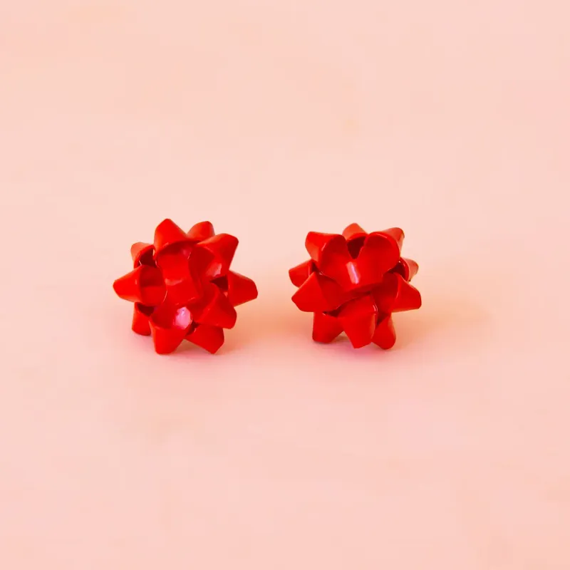 Holiday Red Bow Earrings - Single