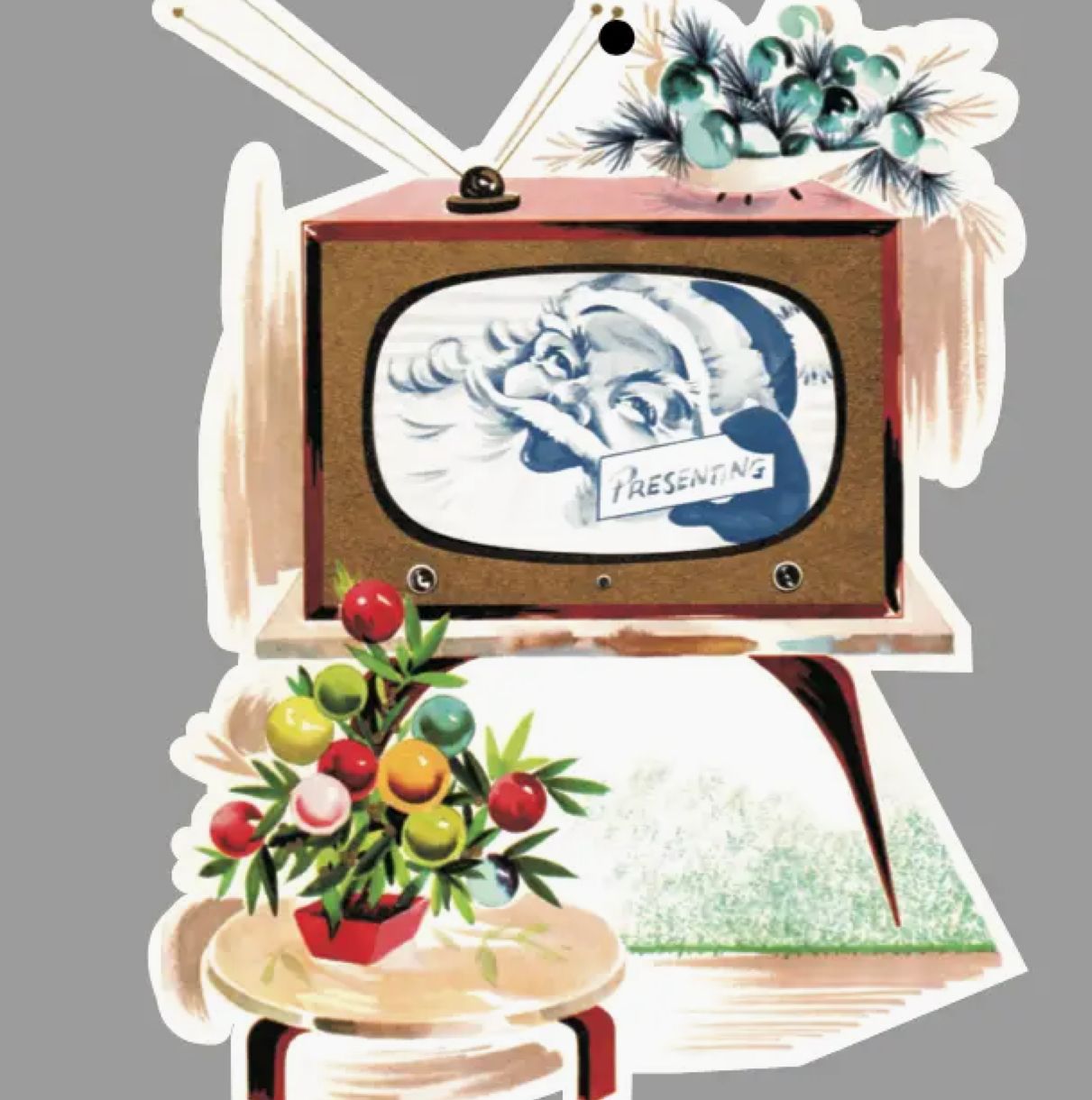 Santa On TV Wood Christmas Ornament