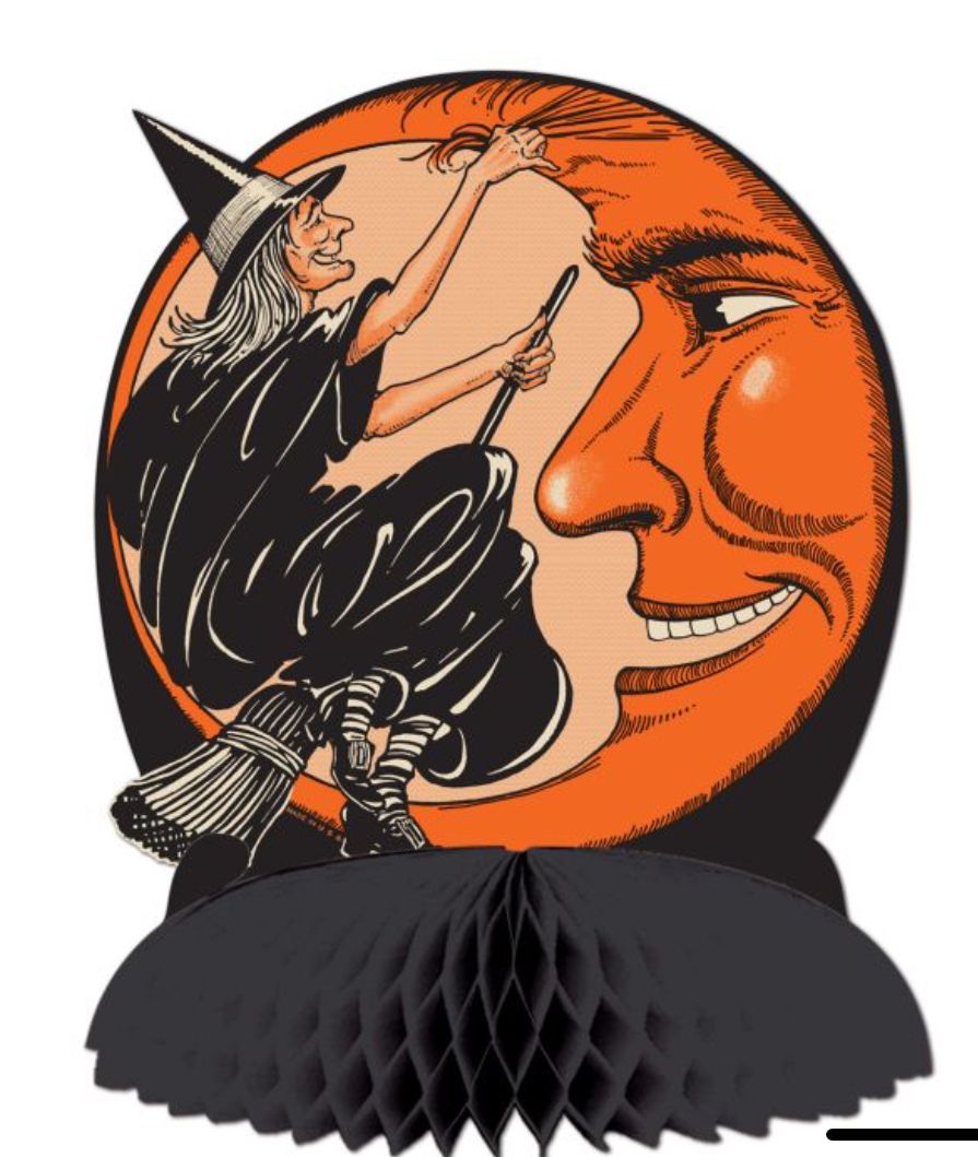 Vintage Halloween Witch &amp; Moon Centerpiece 