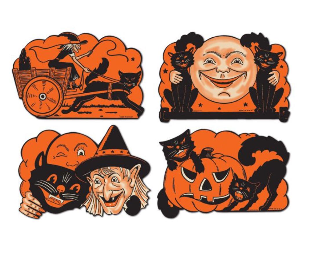 Vintage Halloween Cut Outs - Black Cats, Witch and Moon 01182