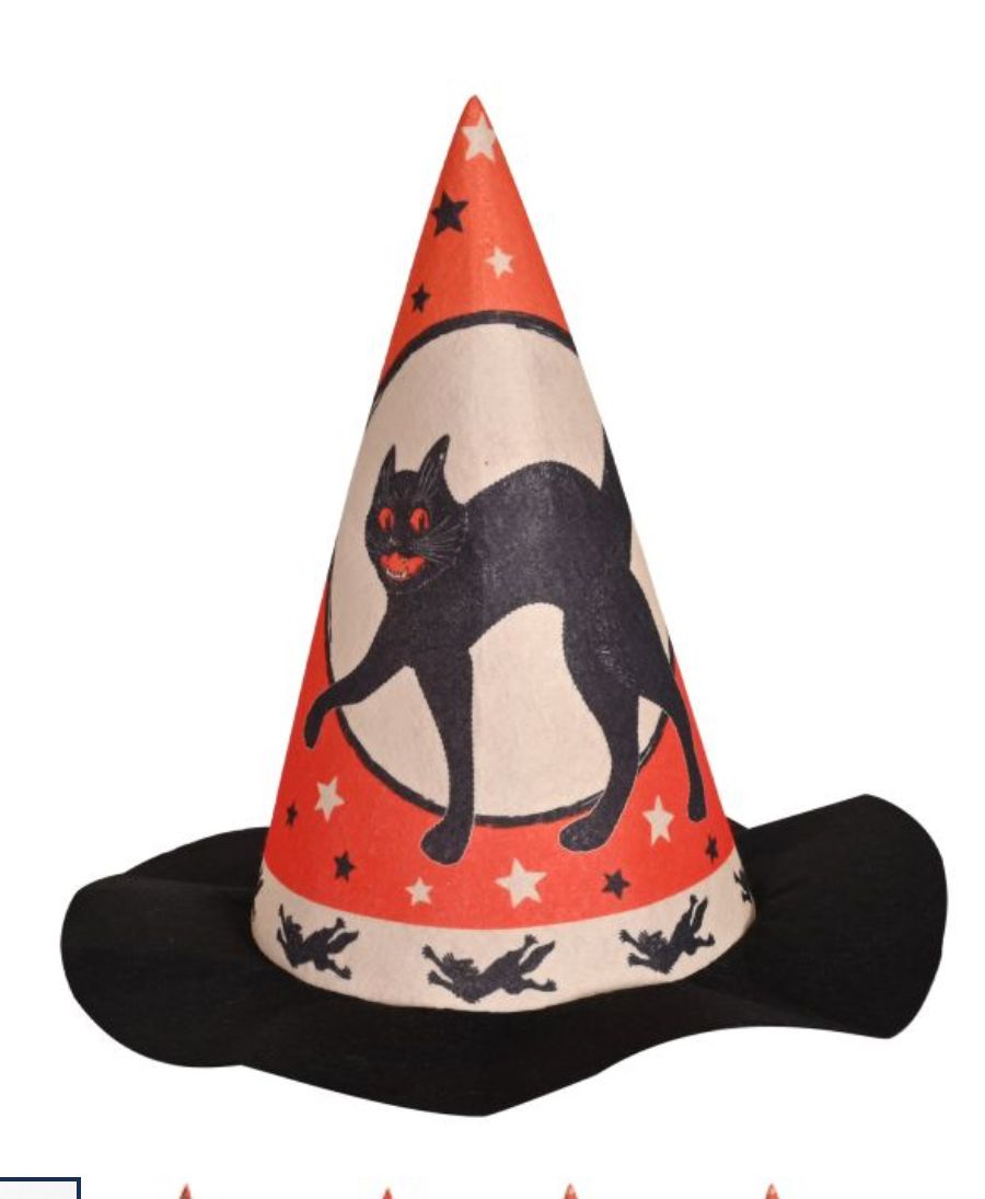 Vintage Felt Black Cat Witches Hat