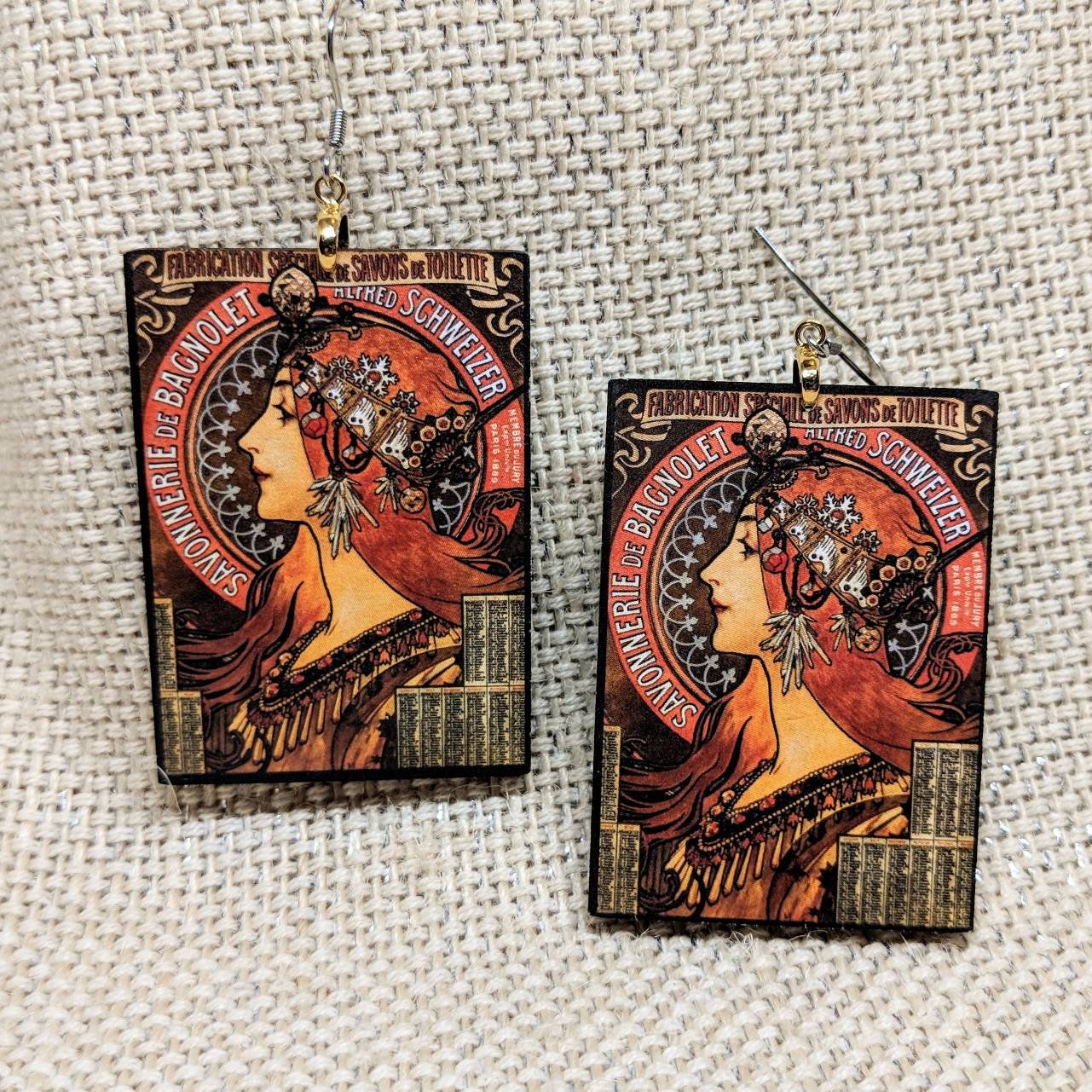 Art Nouveau Earrings Lady Red Hair