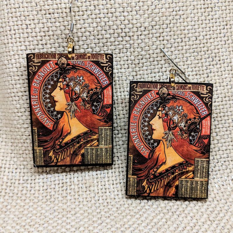 Art Nouveau Earrings Lady Red Hair