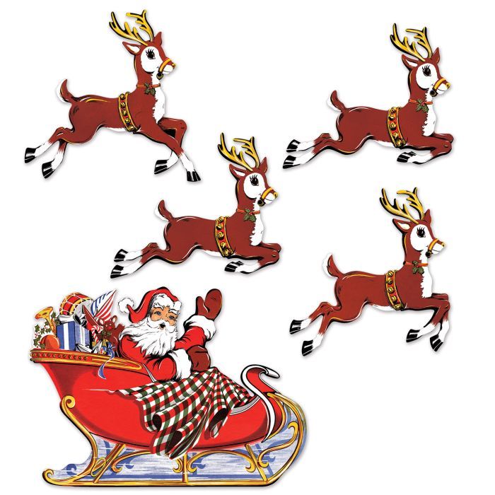Beistle Vintage Santa &amp; Sleigh Cutouts
