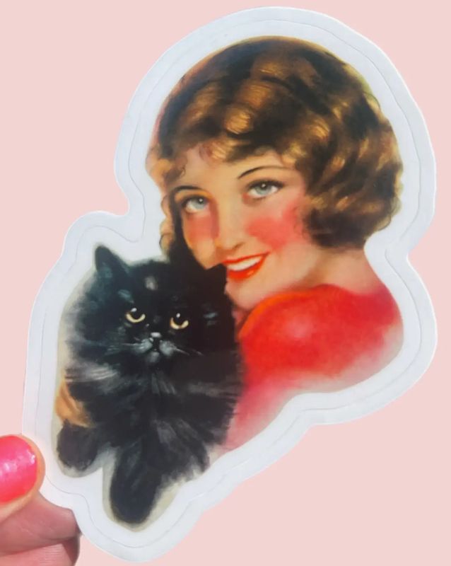 Lady with Cat 1930’s Sticker