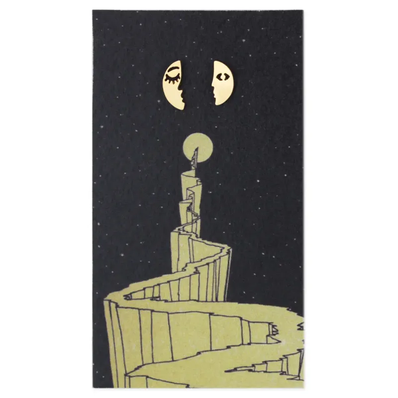 Book Lovers Moon Face Post Earrings