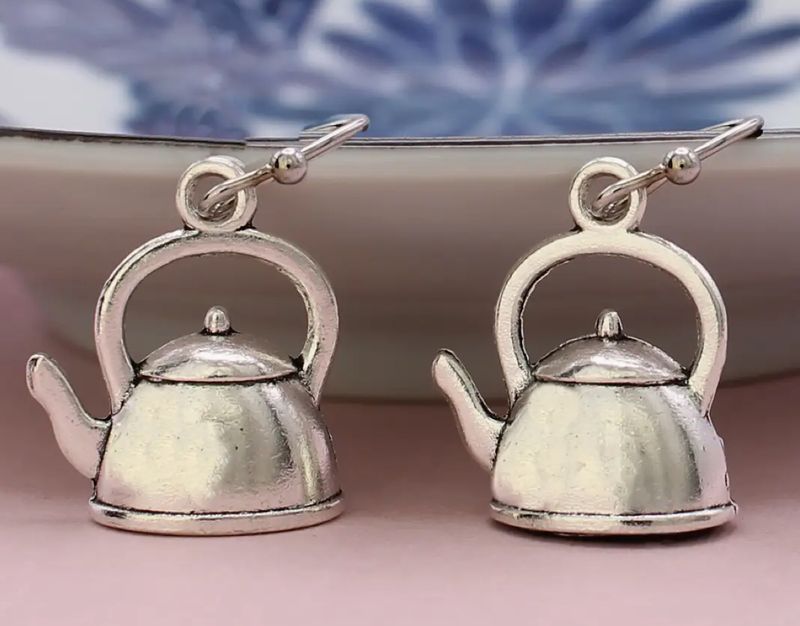 Put On the Kettle Silver Earrings