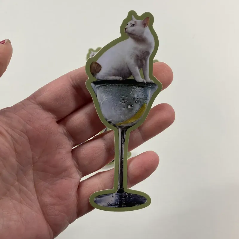 White Cat On Martini Glass With A Twist Sticker