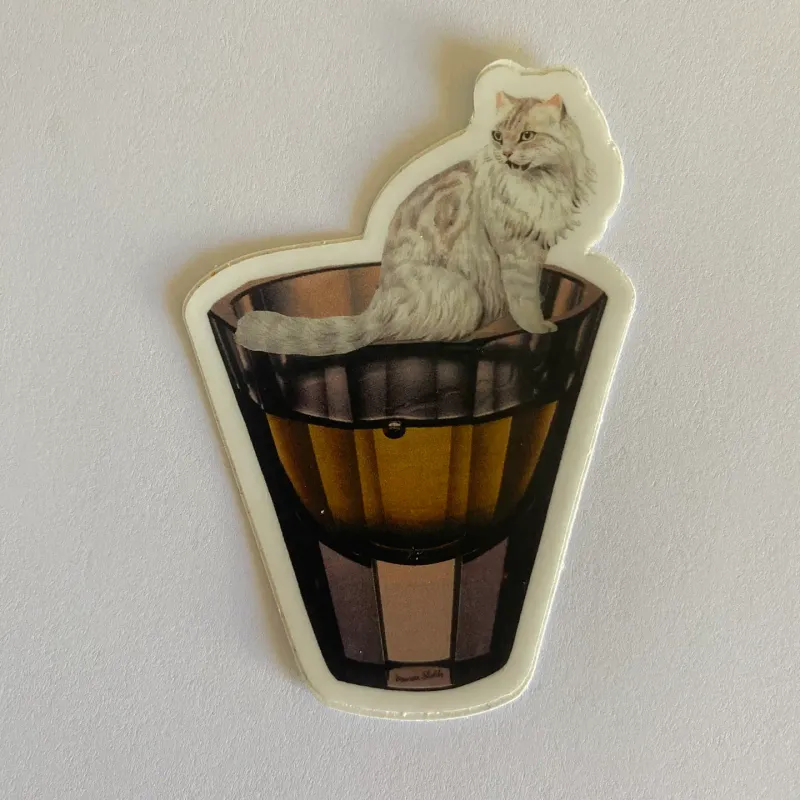 White Cat On Shot Glass Sticker