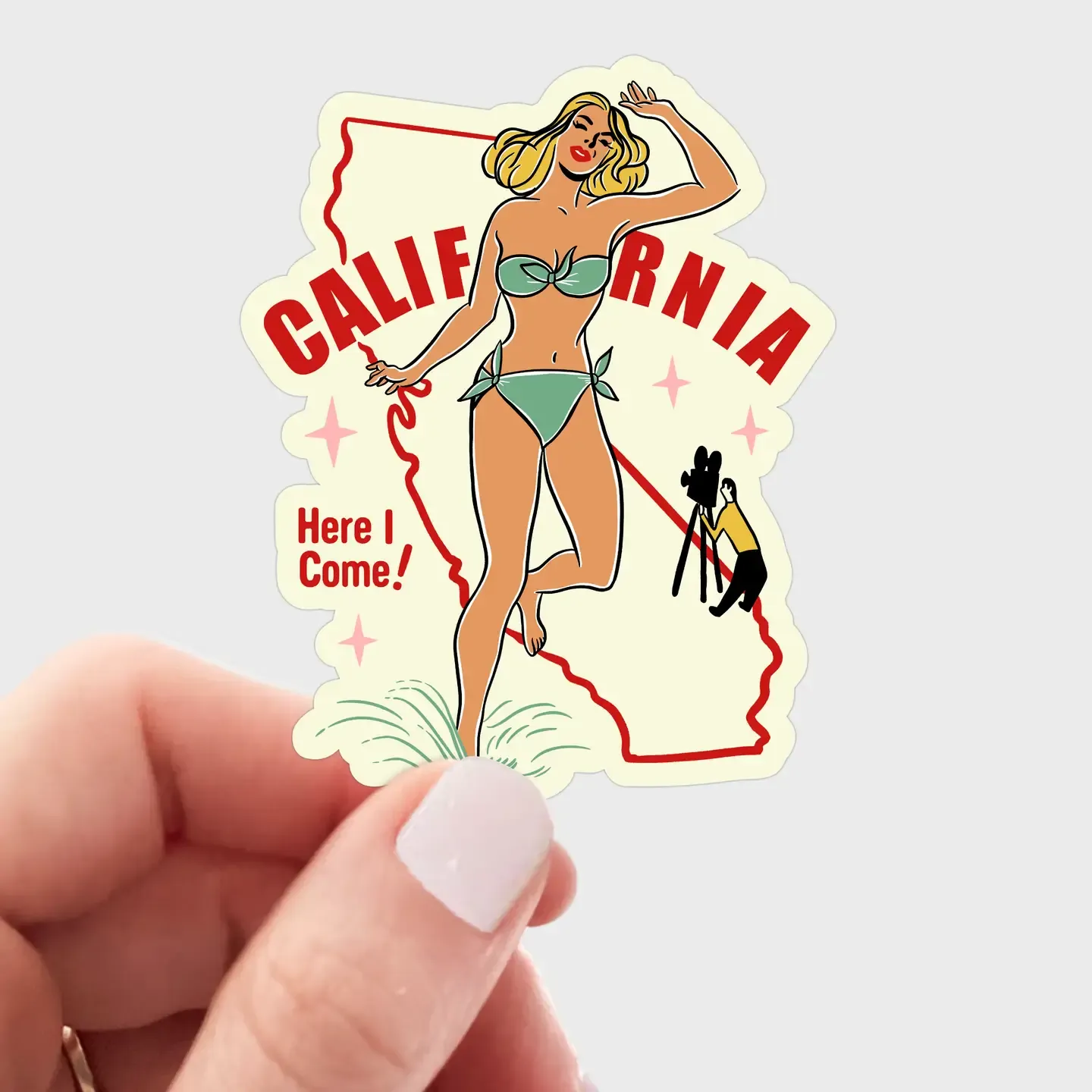 California Here I Come! retro Vintage Pin Up Girl Sticker 