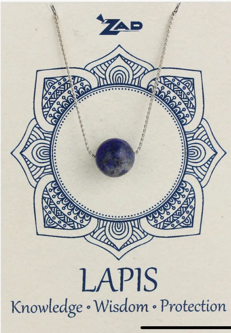 Lapis Bead Silver Chain Chakra Necklace