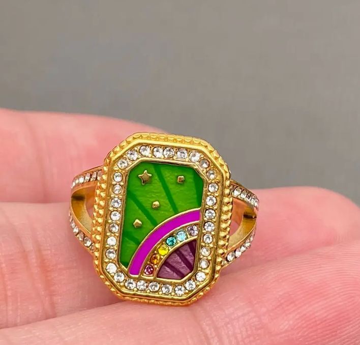 Inlaid CZ Enamel a18k Gold Plated Stainless Ring style C