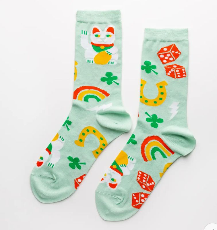 Women's Lucky Cat Clover Crew Socks