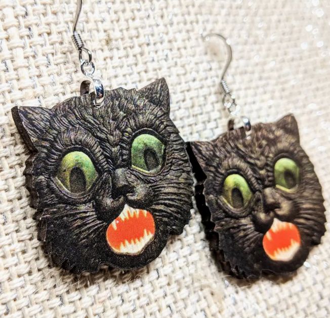 Creepy Black Cat Earrings