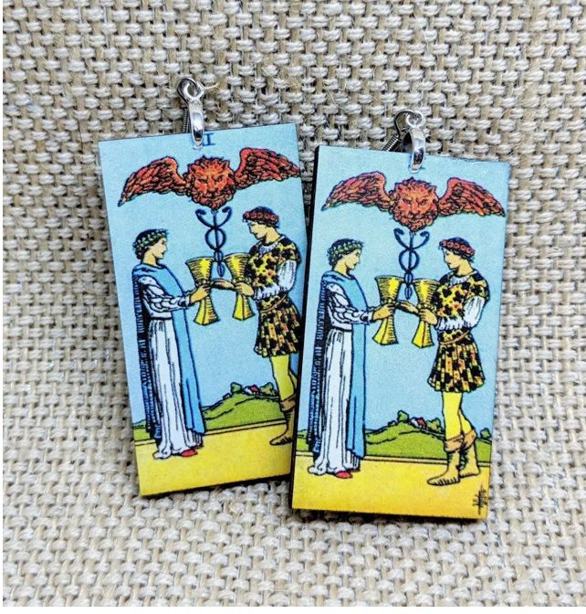 Two Of Cups Tarot Card Earrings