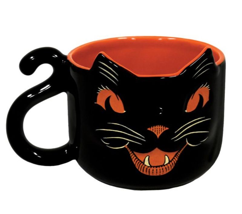 Vintage Halloween Ceramic Black Cat Mug