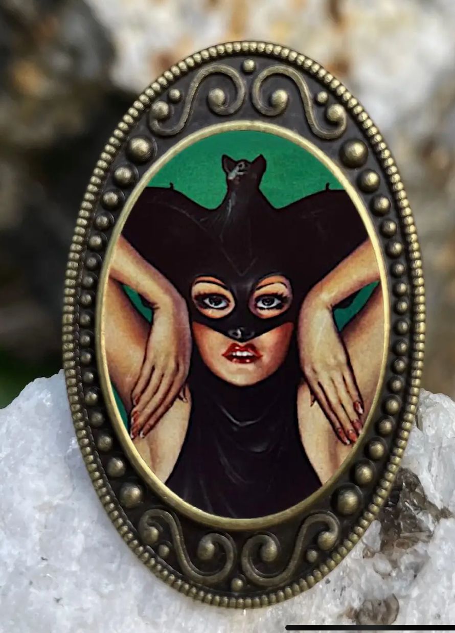 Woman Wearing Bat Costume Antiqued Bronze Adjustable Ring
