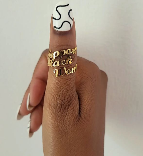 Support Black Woman Brass Ring