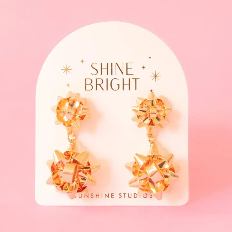 Holiday Double Bow Earrings - Gold