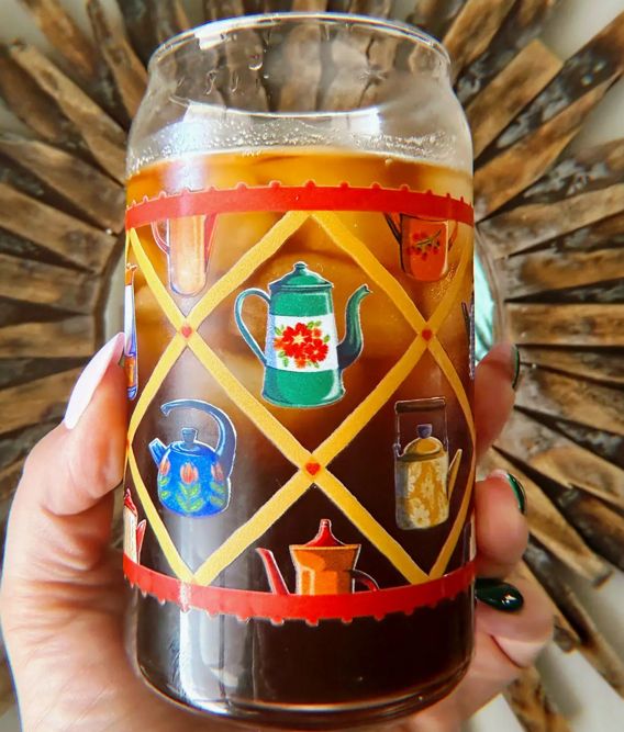 Vintage Kettle Glass Drinking Cup With Lid
