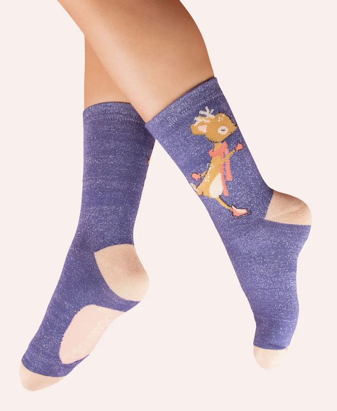 Skating Deer Sparkly Socks 