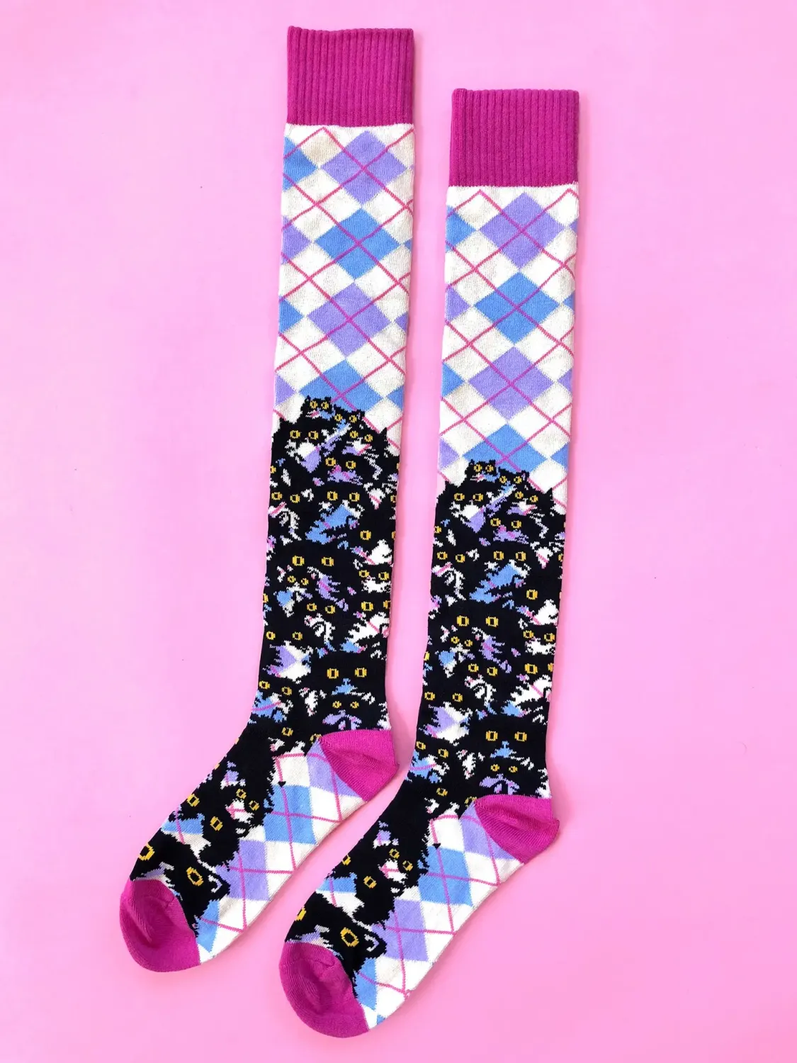 Argyle Kitty Knee Socks