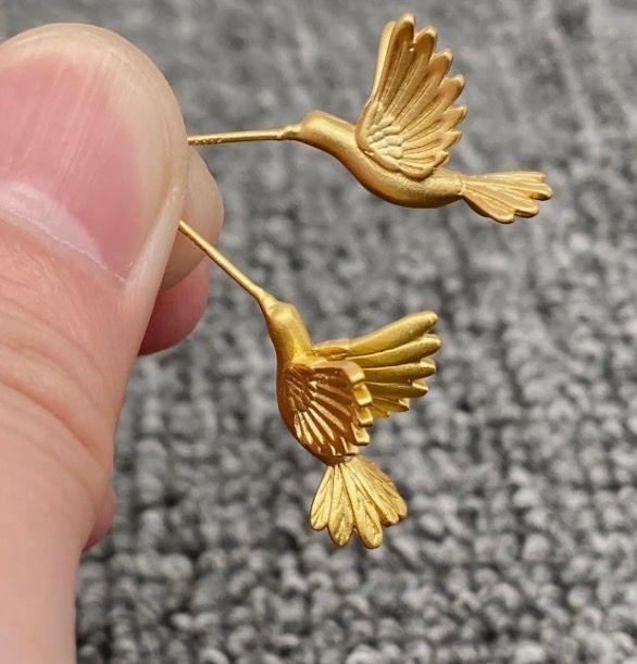 18K Gold Plated Hummingbird Ear Studs