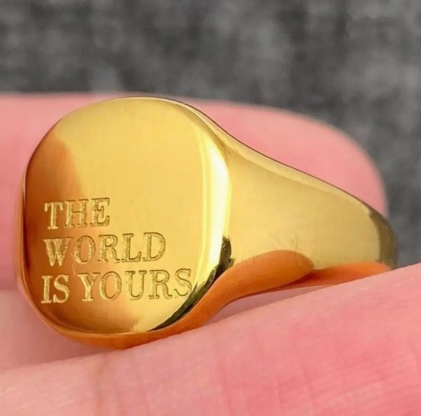 World Is Yours 18K Golden Ss Glossy Square Ring