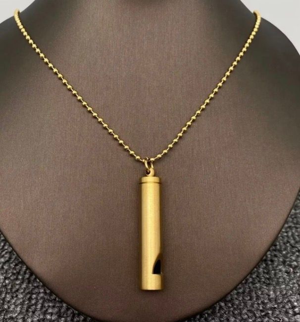 Blowable Whistle Charm 18K Gold Plated S.Steel Necklace - Gold Colored