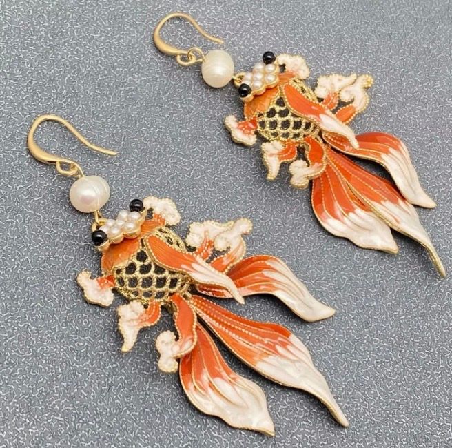Enamel Goldfish Dangle Earrings