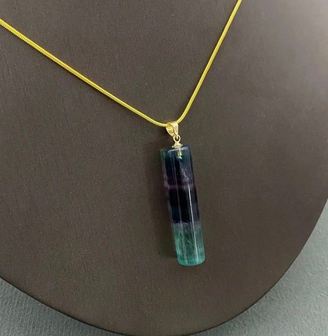 Colored Fluorite Cylinder Stone Crystal Charm Necklace