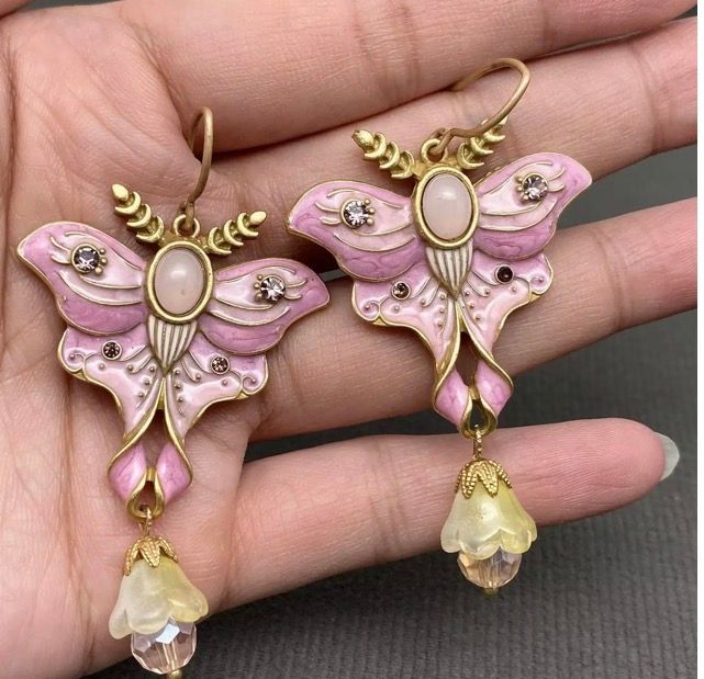 Vintage Pink Enamel Butterfly Dangle Earrings