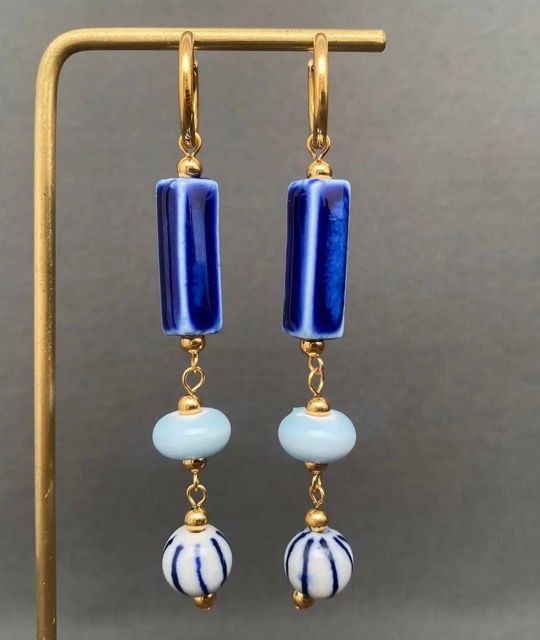Ceramic Beads 18k Gold Plated S. Steel Huggie Earrings