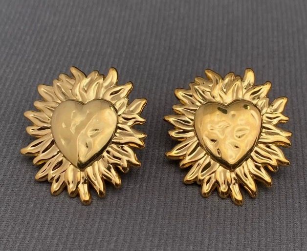 Fire Heart 18k Gold Plated Stainless Steel Post Earrings