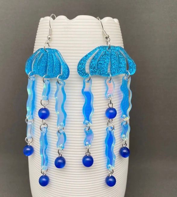 Acrylic Blue Jellyfish Dangle Earrings