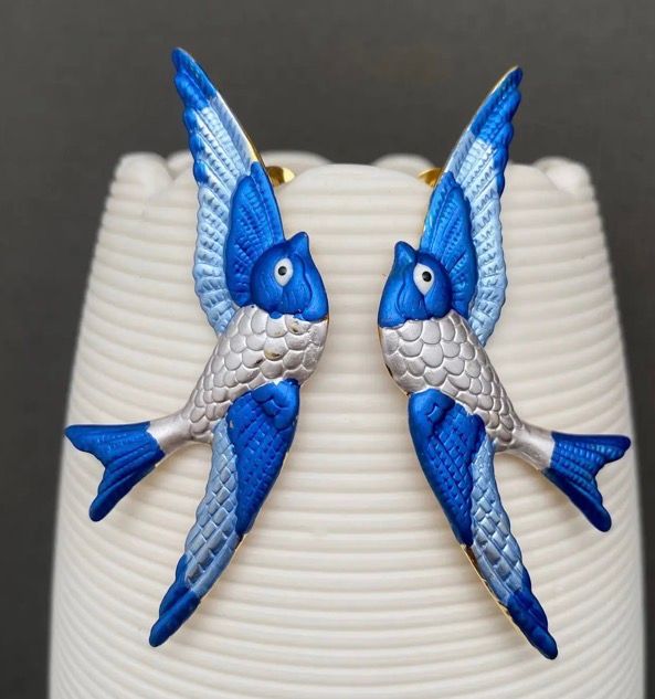 Enamel Bird 18k Gold Plated S.Steel Post Earrings