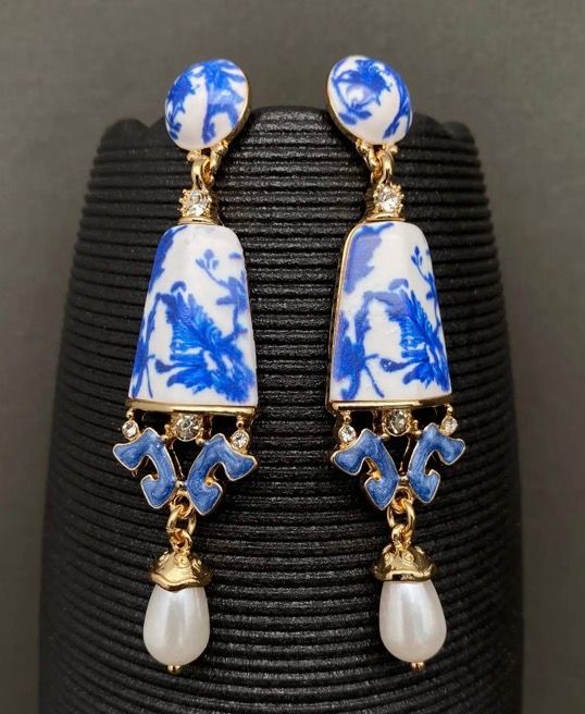 Vintage Ceramic Dangle Earrings
