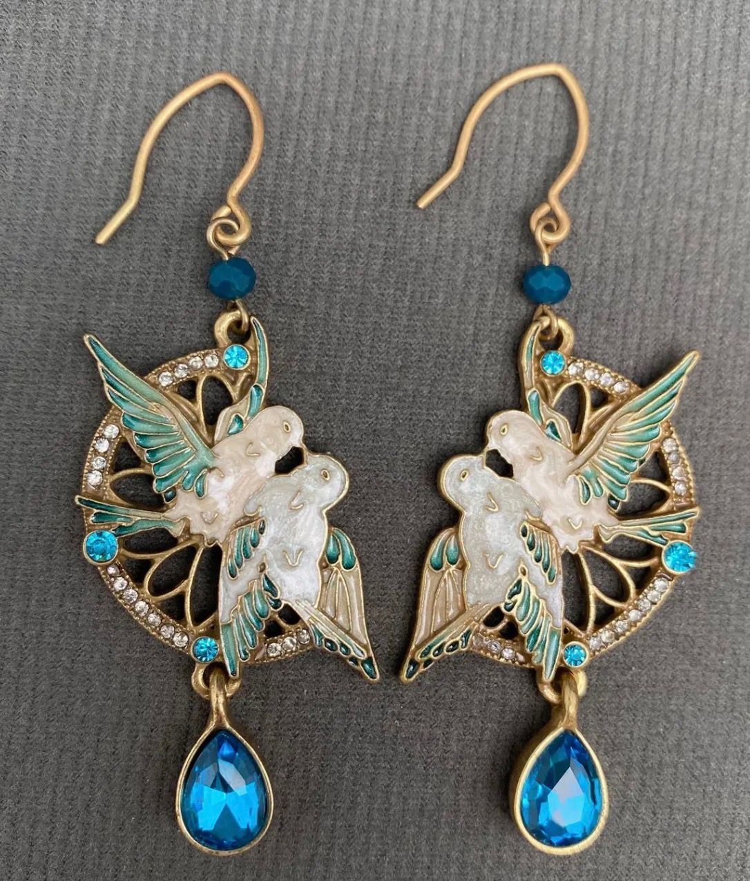 Couple Bird Dangle Earrings vintage zircon