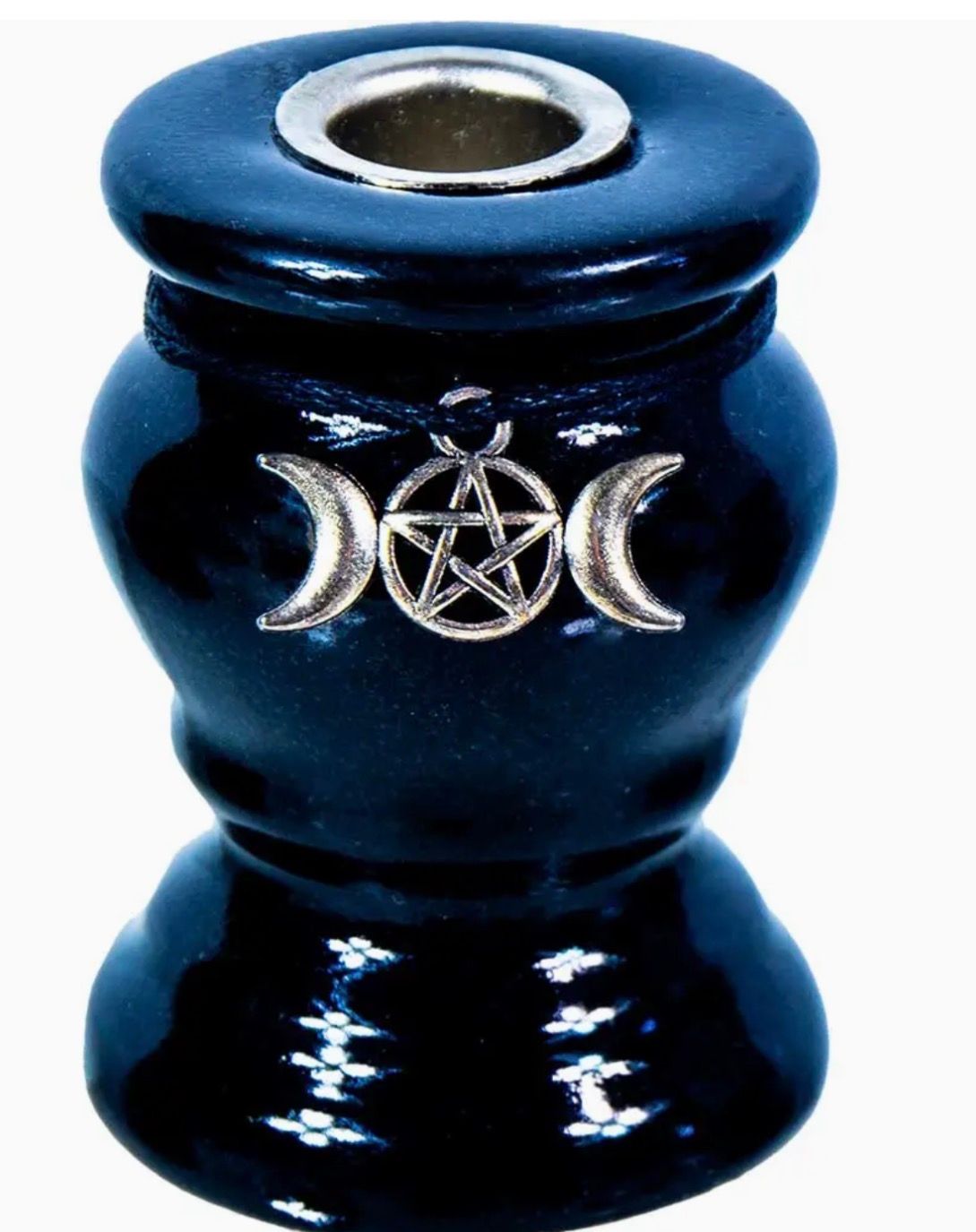 Ceramic Mini Triple Moon Pentacle Black Candle Holder