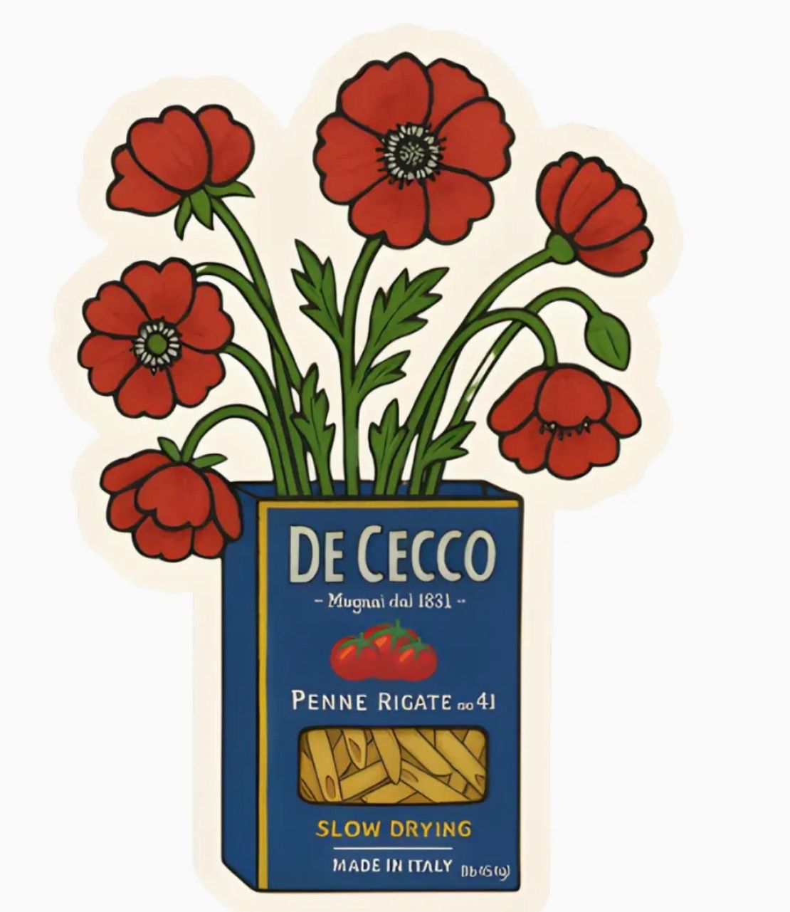 Pasta Box &amp; Poppies Sticker