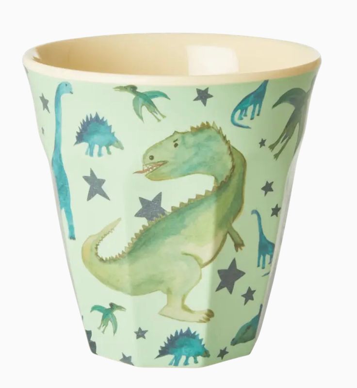 Medium Melamine Cups Green Dinosaurs Print