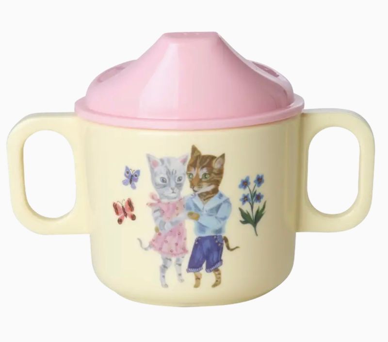 Melamine Cream With Pink Lid With Kitties