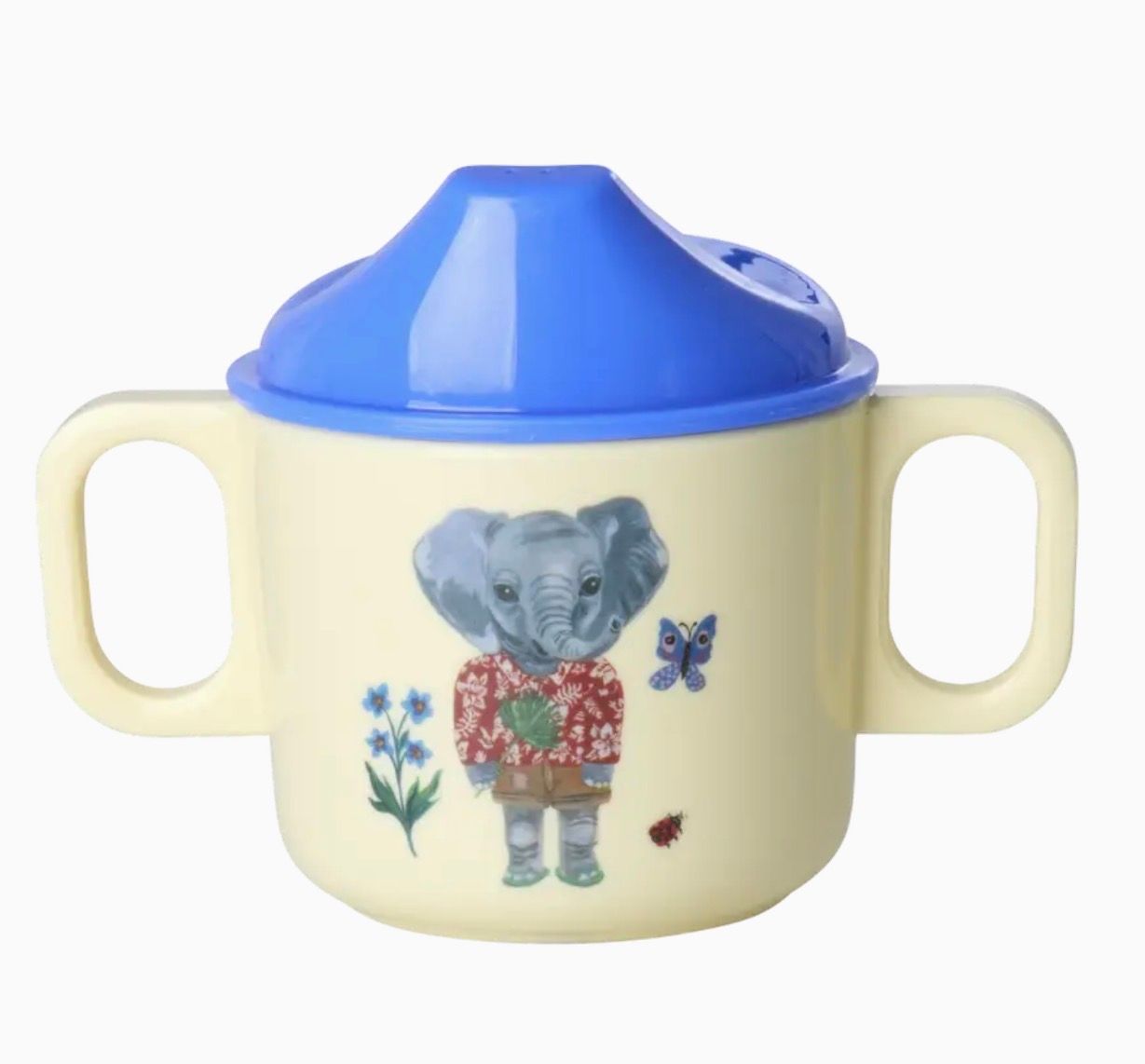 Melamine 2 Handle Kids cup With Elephant &amp; Blue lid